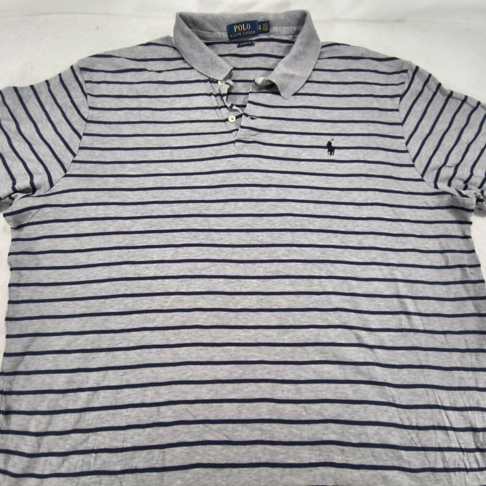 Polo Ralph Lauren Classic Fit Casual Collared Polo Shirt Mens Size XL Gray Navy